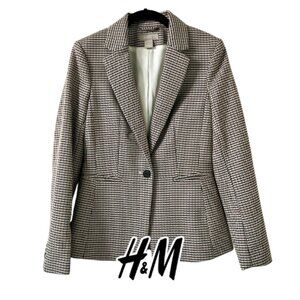 H&M | Brown & Maroon Houndstooth Checkered Blazer